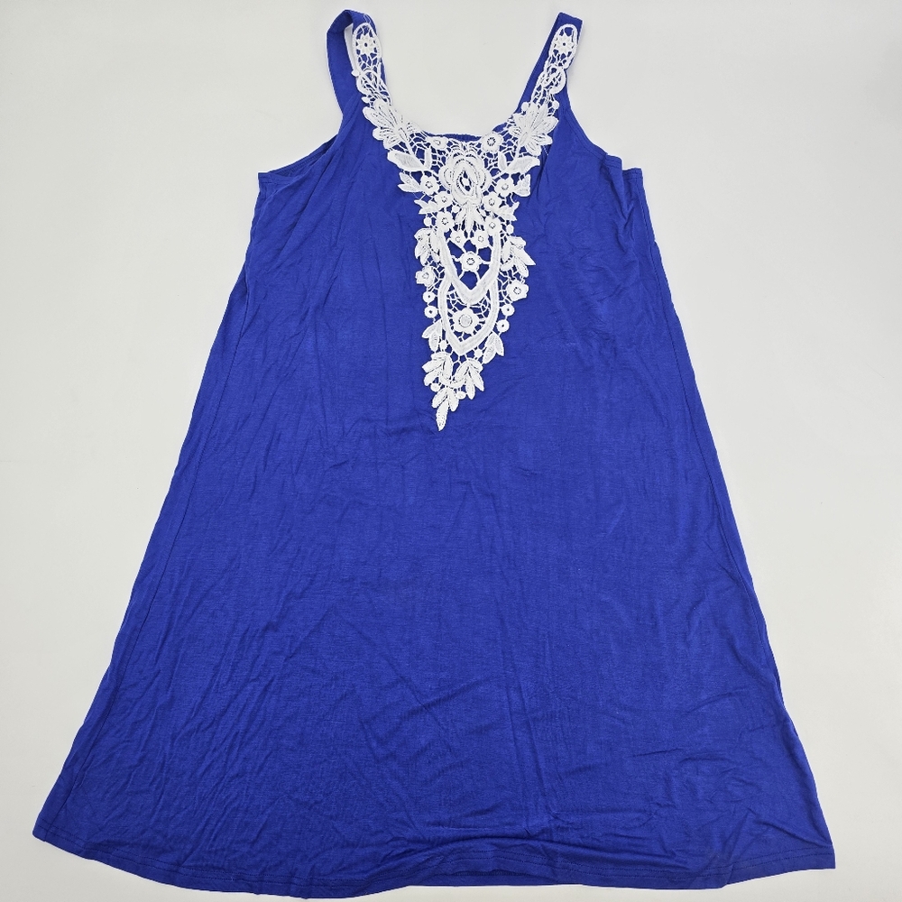 Tecrew Blue Dress with White Lace Detail Size L NWT